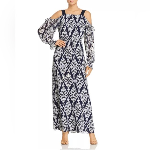 TORY BURCH Katherine Printed Cold-Shoulder Wrap Dress Size M - Picture 1 of 17